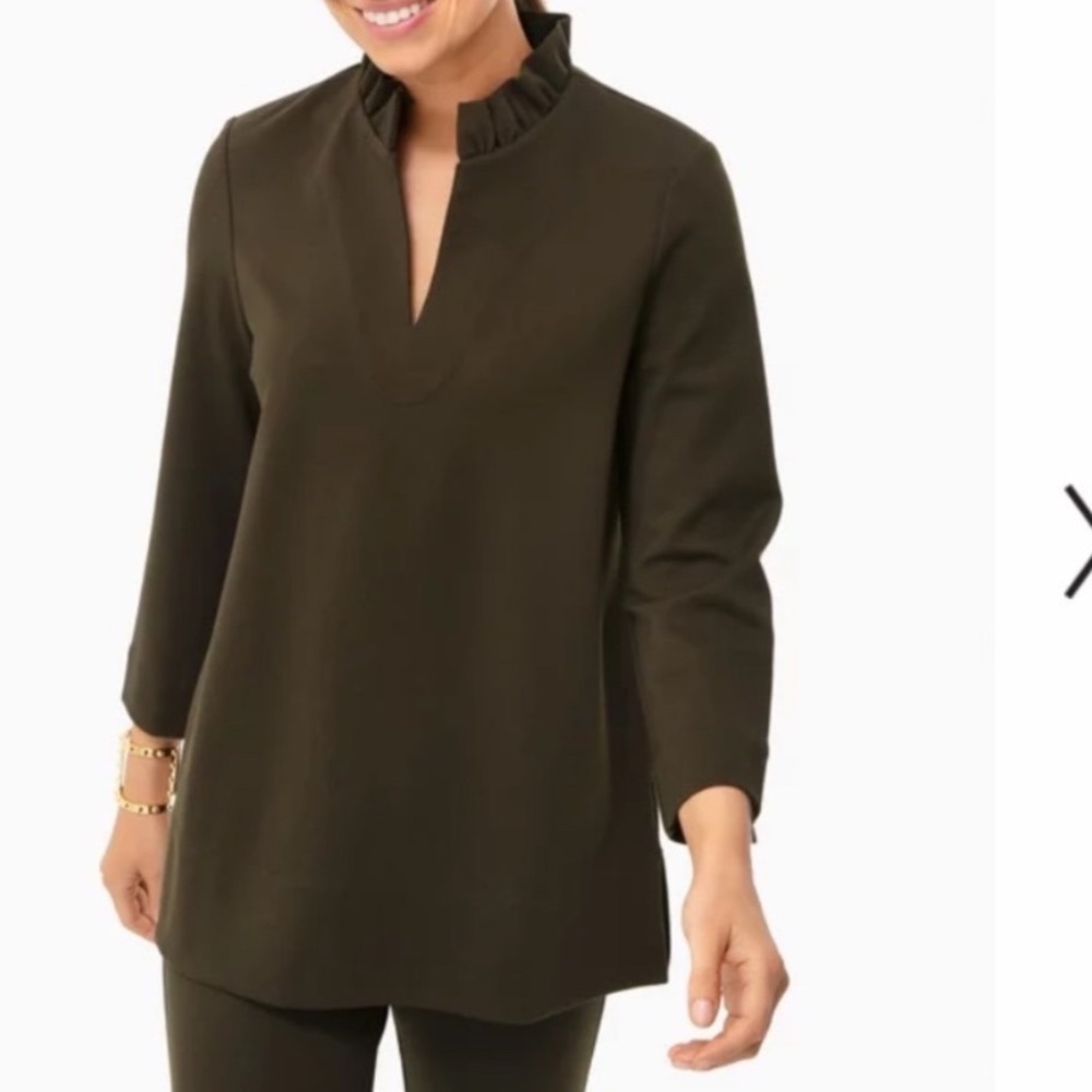Tuckernuck PLUS Dark Olive Green Ruffle Hicks Ponte Knit Tunic Blouse Size XXL